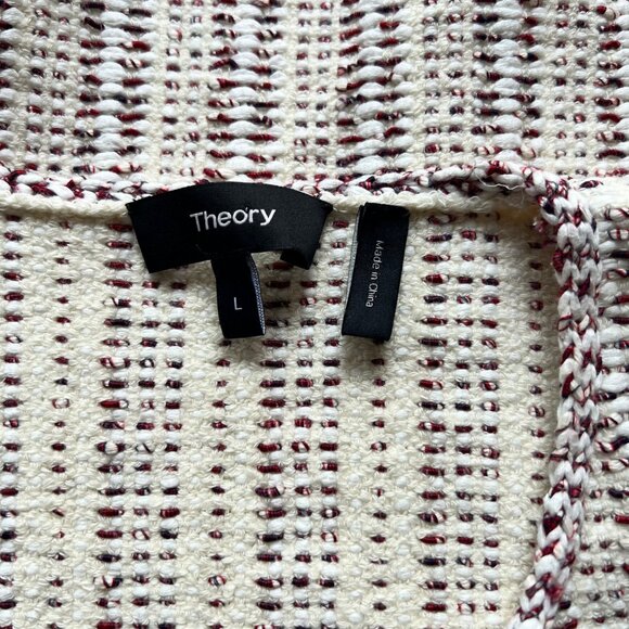 Theory Size L Beige Red Black Galinne Speckled Boucle Cropped Knit Jacket - Picture 3 of 12